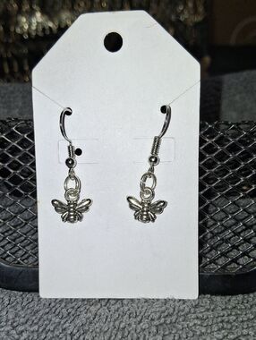 Silver Mini Bee Dangle Earrings - Delicate Women's Jewelry